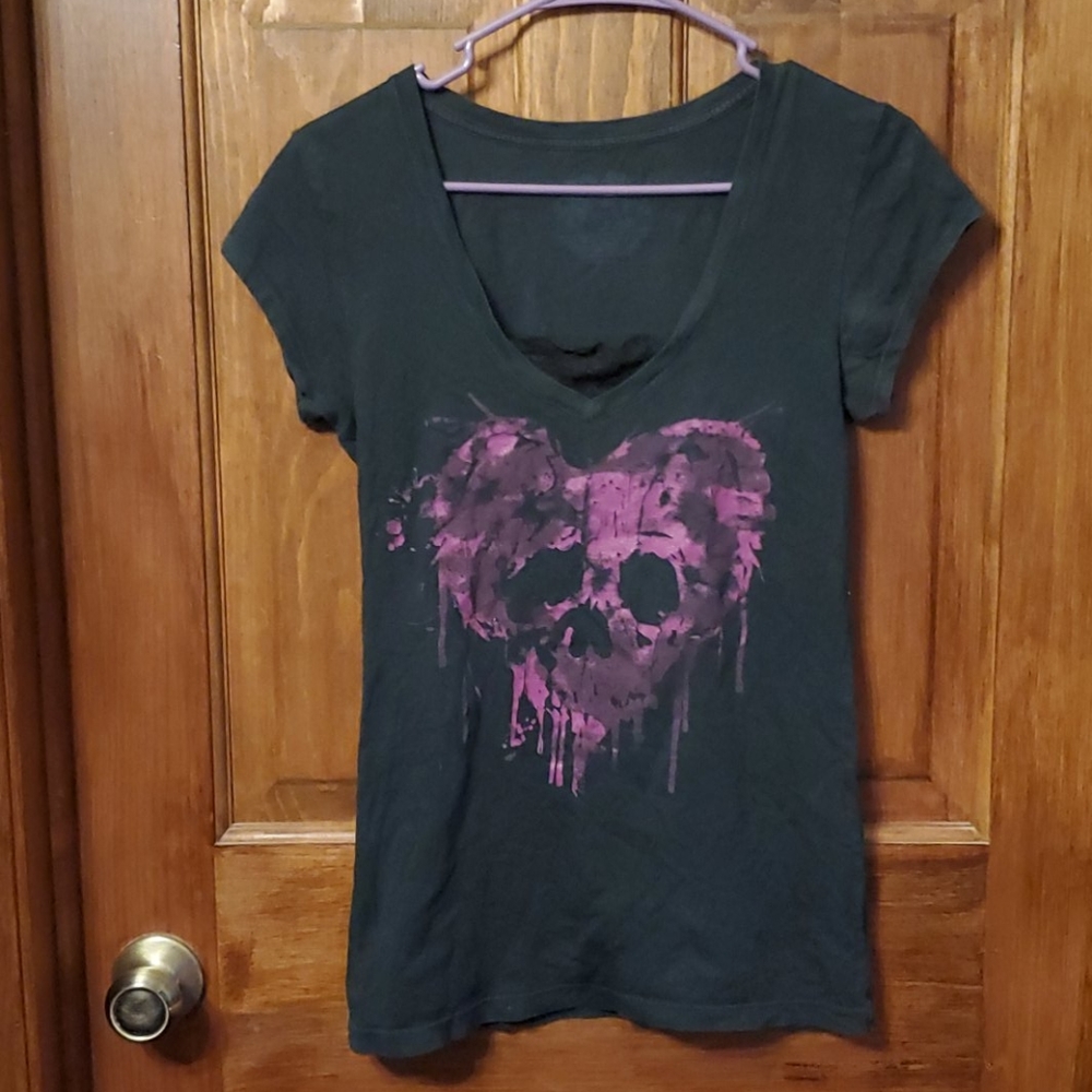 🌞 Black Stranded T-shirt Pink Bleedin Skull Heart